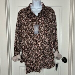 Chaps Floral Pink and Black Long Sleeve Button-Up Shirt 2X NWT